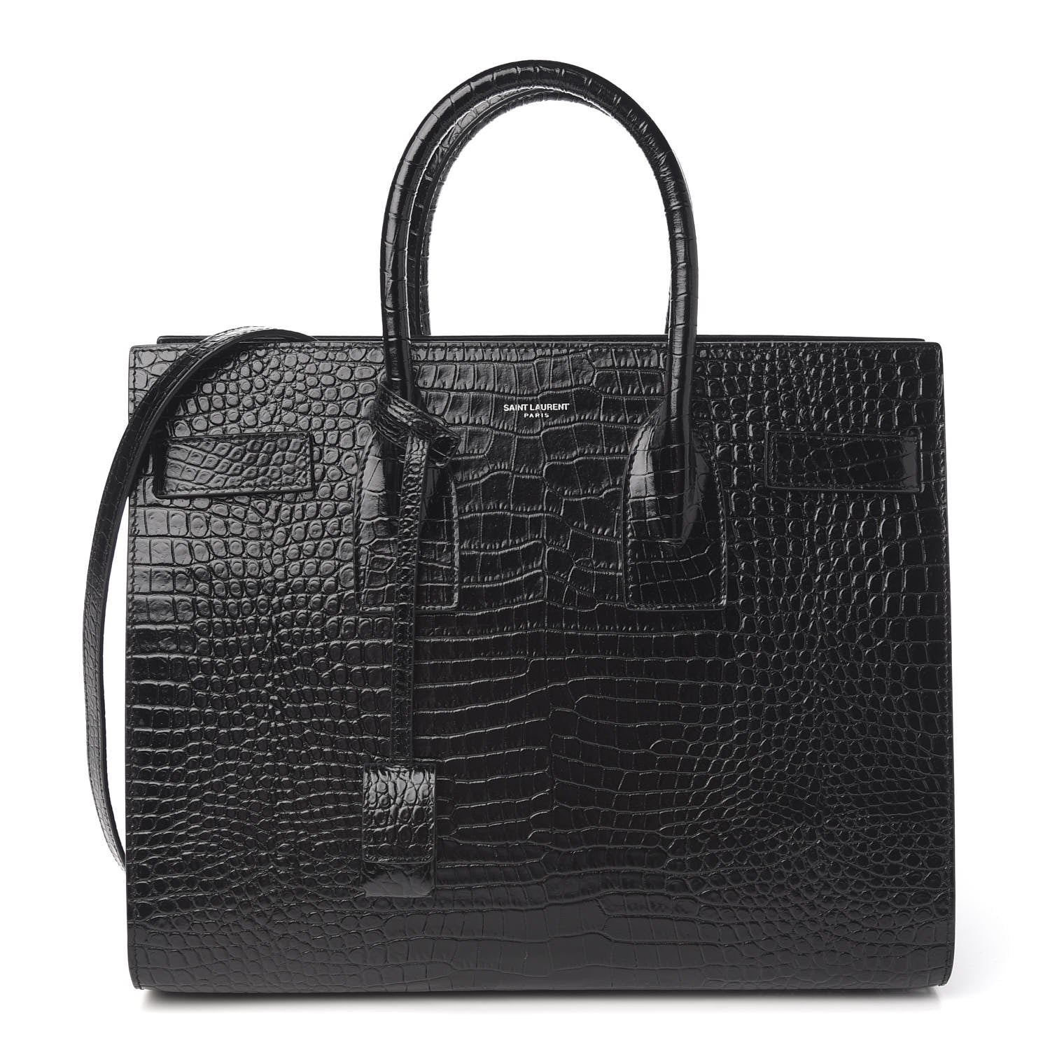 Saint Laurent Calfskin Crocodile Embossed Small Sac de Jour Black 1 of 8