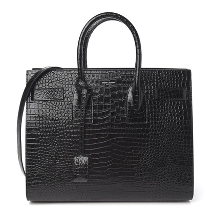 Saint Laurent Calfskin Crocodile Embossed Small Sac de Jour Black 1 of 8