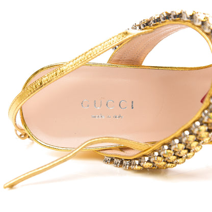 Gucci Nappa Silk Crystal Bertie High Heel Sandals 36.5 Gold 7 of 10