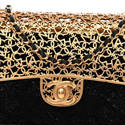 Chanel Metal Tweed Logo CC Minaudiere Flap Bag Black Gold 8 of 10