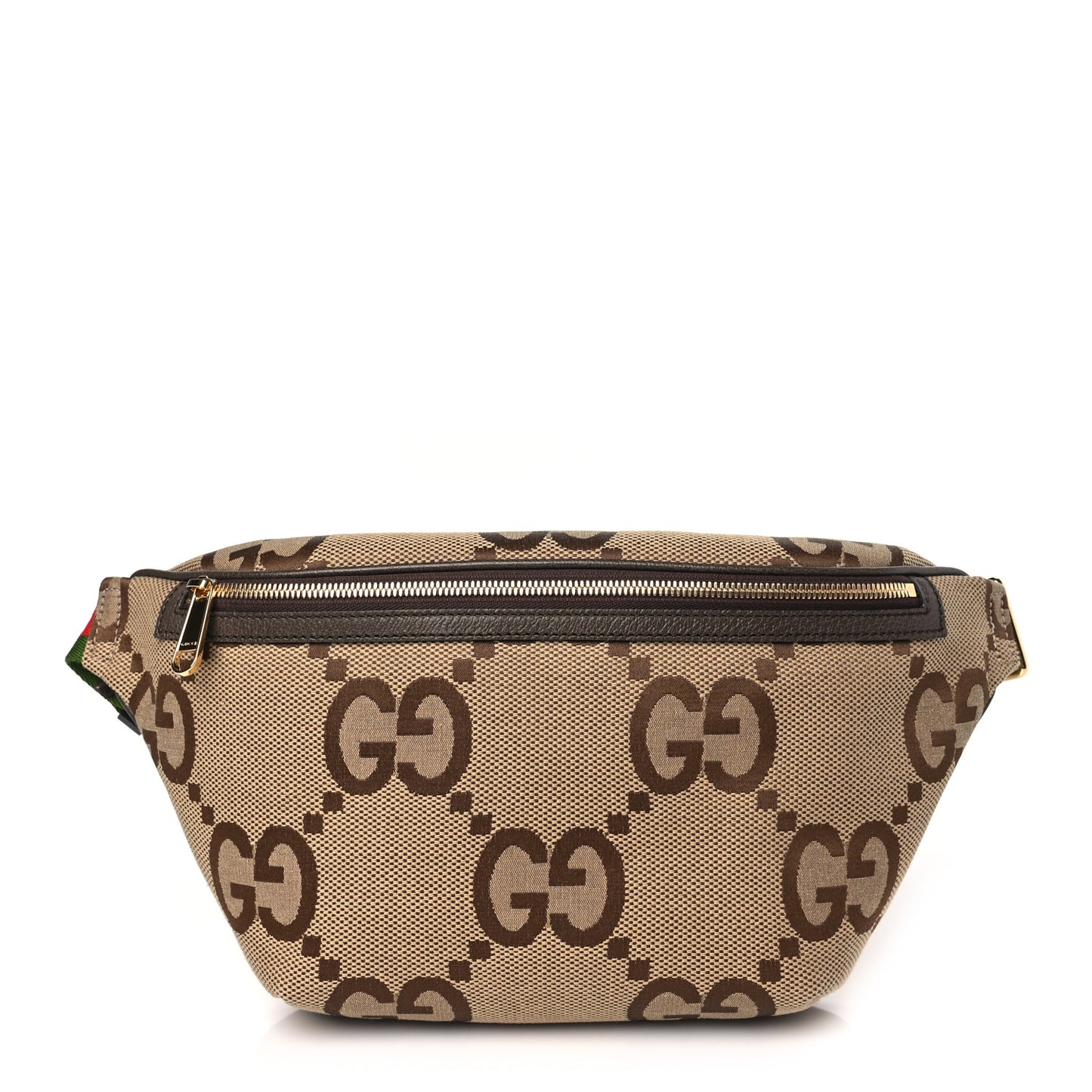 Monogram Jumbo GG Textured Dollar Calfskin Web Belt Bag Camel Ebony New Acero