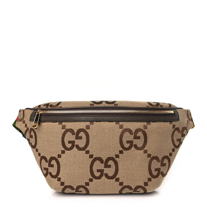 Gucci Monogram Jumbo GG Textured Dollar Calfskin Web Belt Bag Camel Ebony New Acero 1 of 9