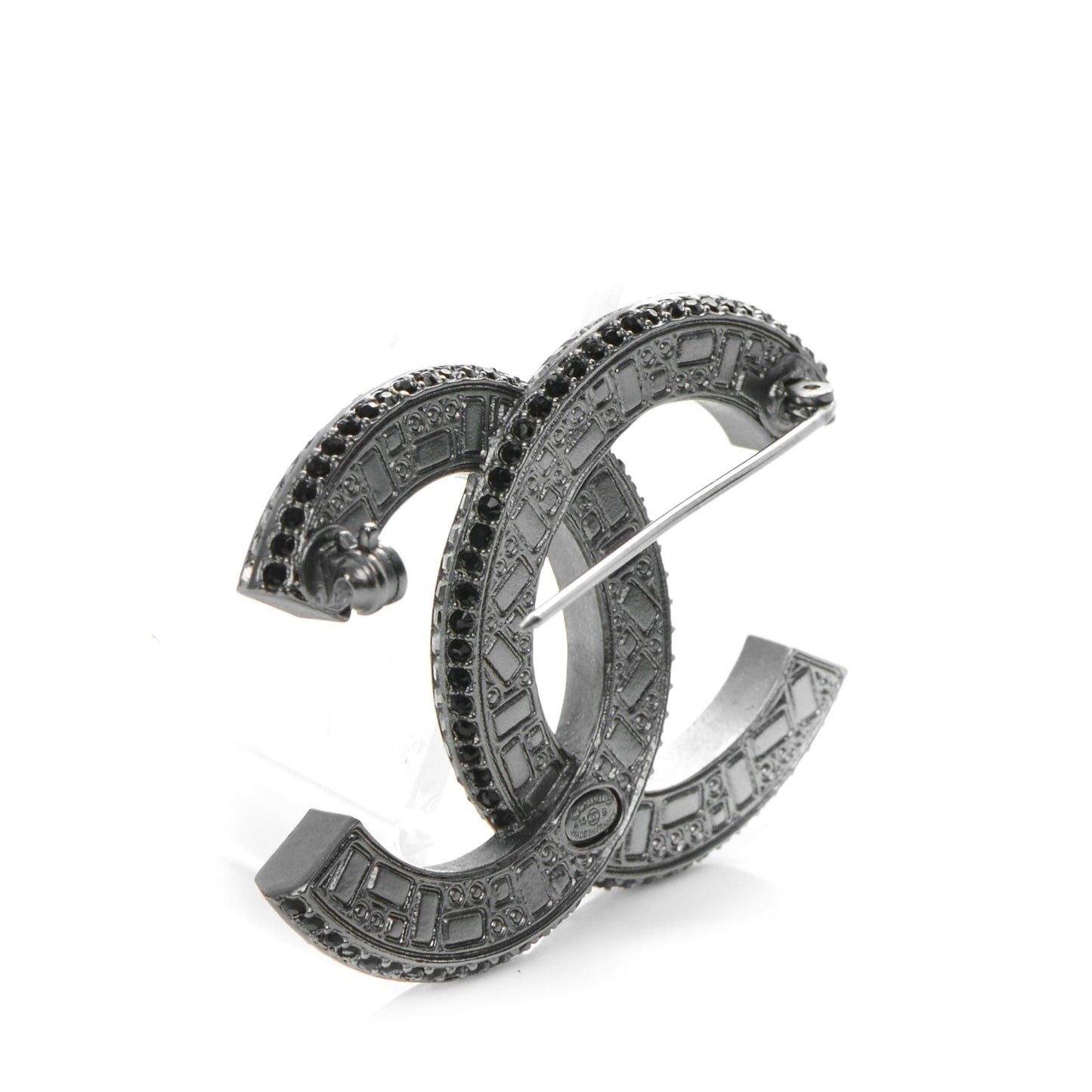 Baguette Crystal CC Brooch Silver Black