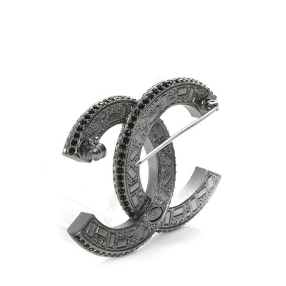 Chanel Baguette Crystal CC Brooch Silver Black 3 of 4