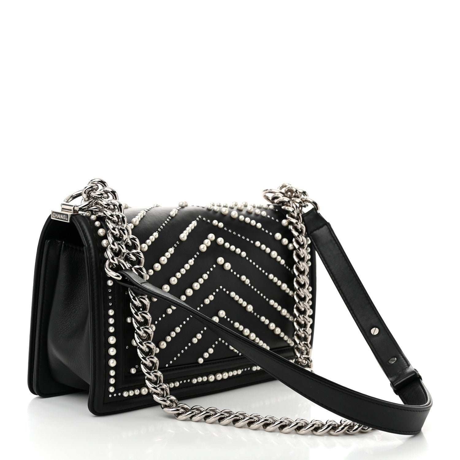 Chanel Calfskin Pearl Chevron Medium Boy Flap Black 3 of 11