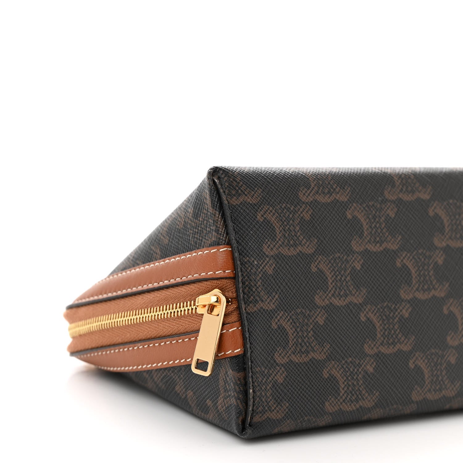 Celine Lambskin Triomphe Canvas Embroidered Logo Clutch With Chain Tan 9 of 10