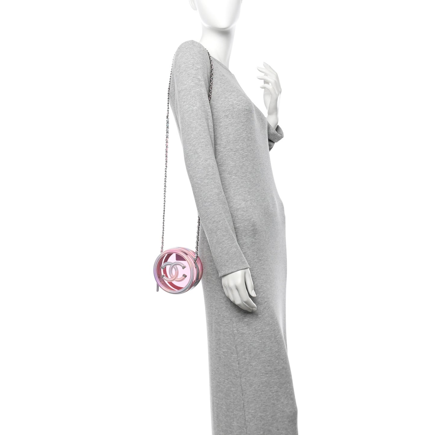 PVC Calfskin Lambskin Quilted Round Filigree Clutch With Chain Pink