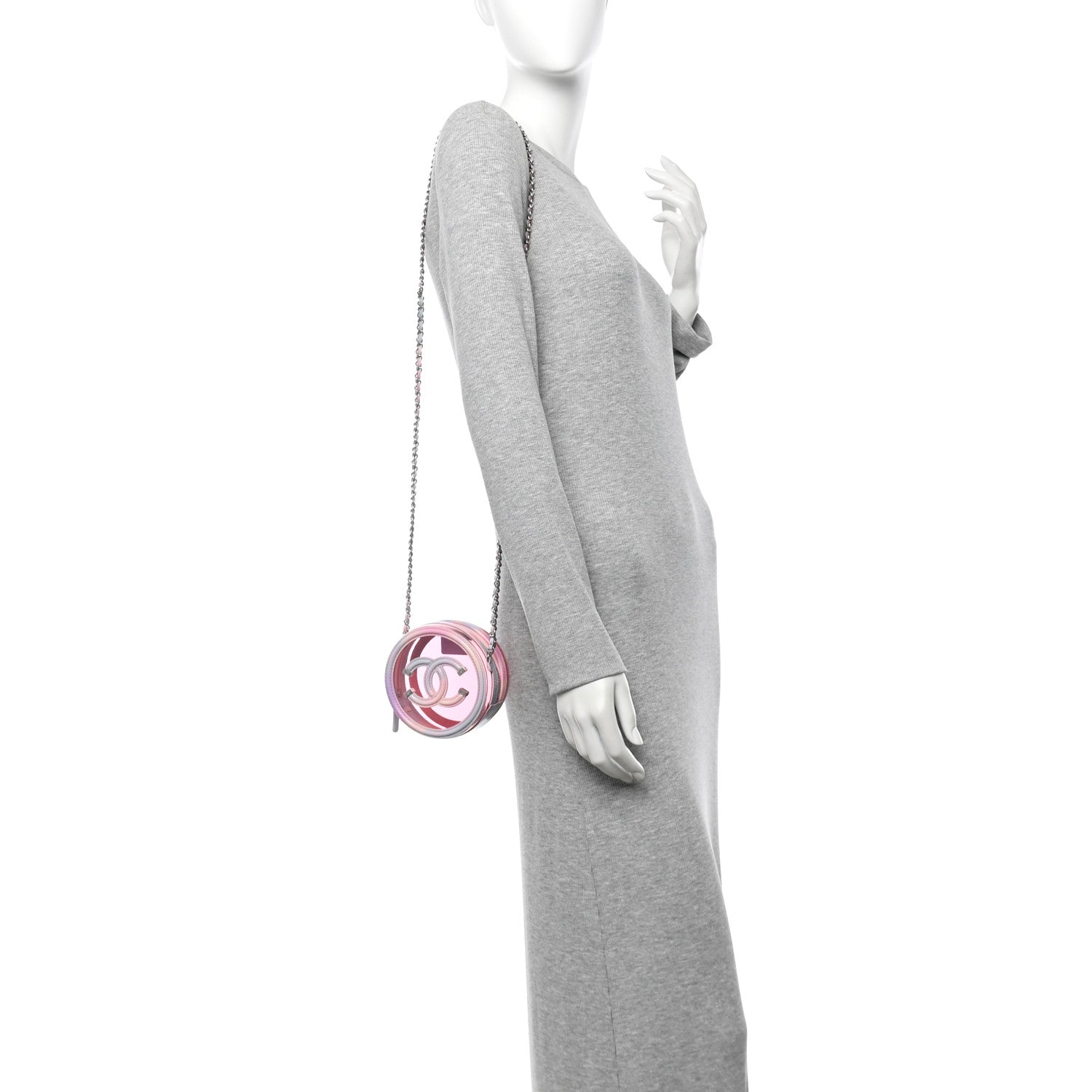 Chanel PVC Calfskin Lambskin Quilted Round Filigree Clutch With Chain Pink 2 of 10