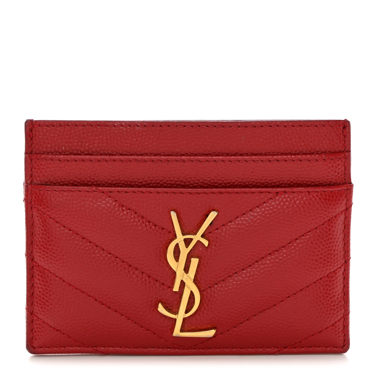 Grain De Poudre Matelasse Chevron Monogram Credit Card Case New Red