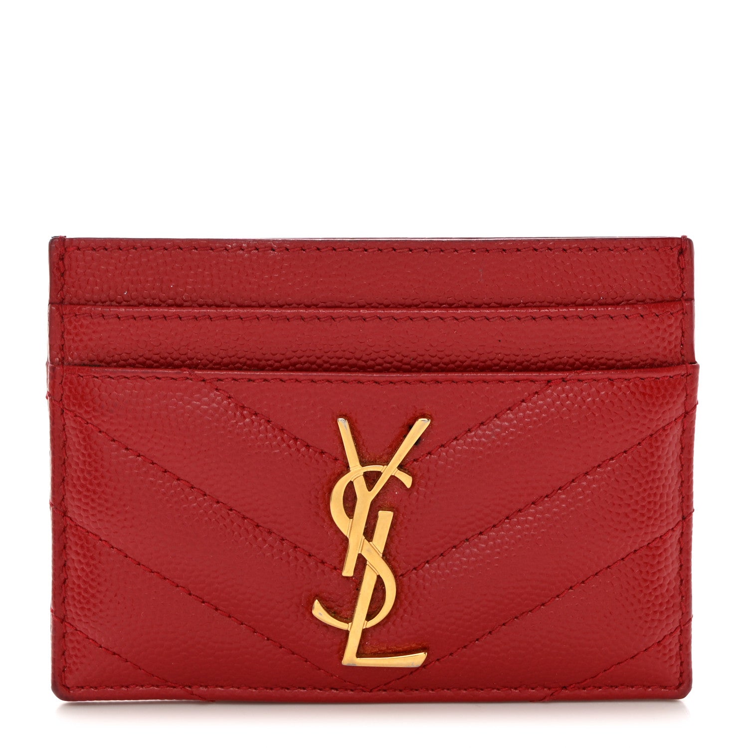 Saint Laurent Grain De Poudre Matelasse Chevron Monogram Credit Card Case New Red 1 of 10