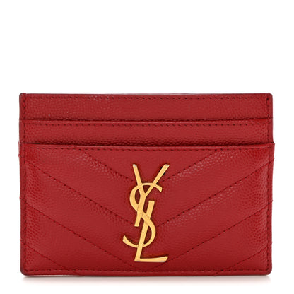 Saint Laurent Grain De Poudre Matelasse Chevron Monogram Credit Card Case New Red 1 of 10
