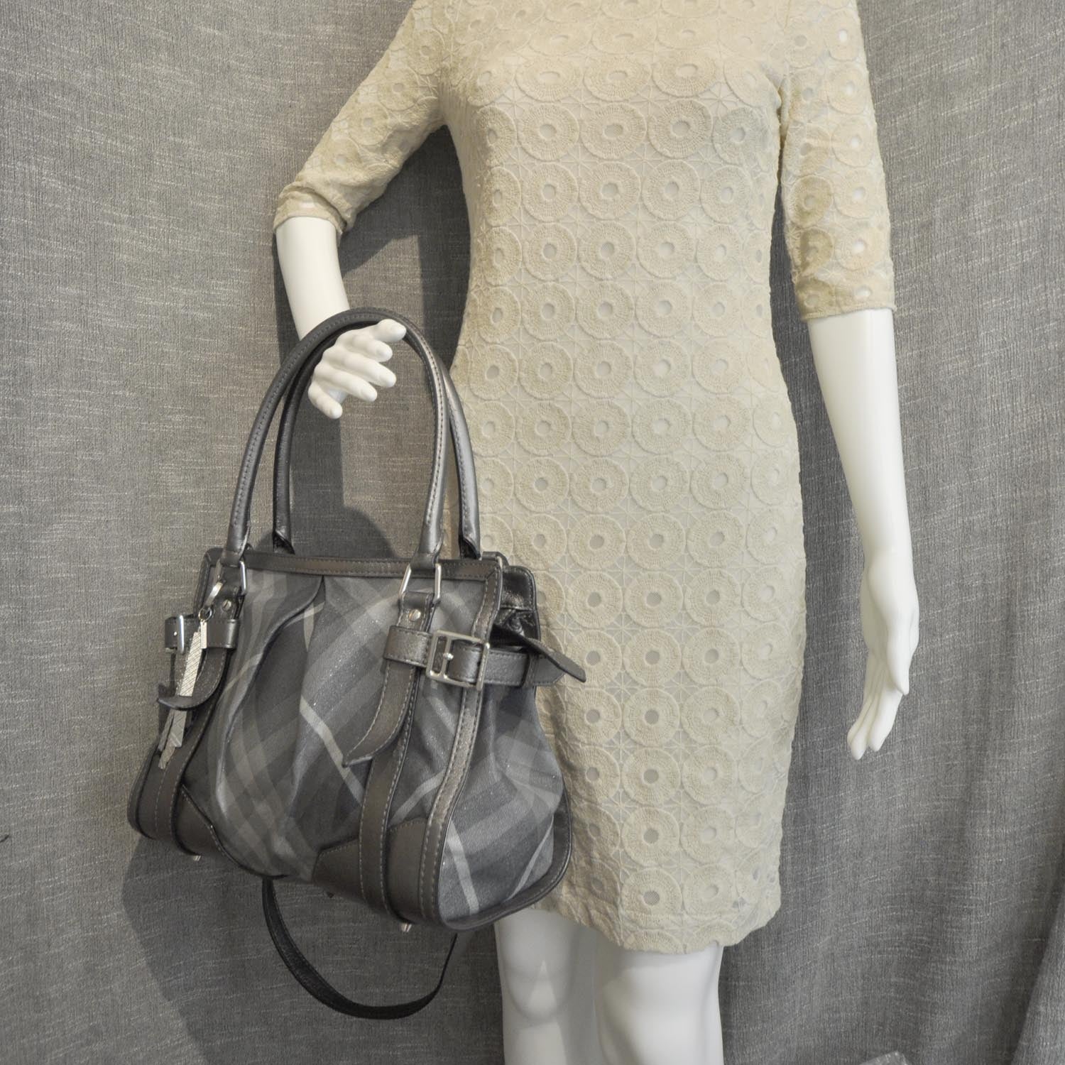 Burberry Leather Shimmer Check Tote 2 of 10