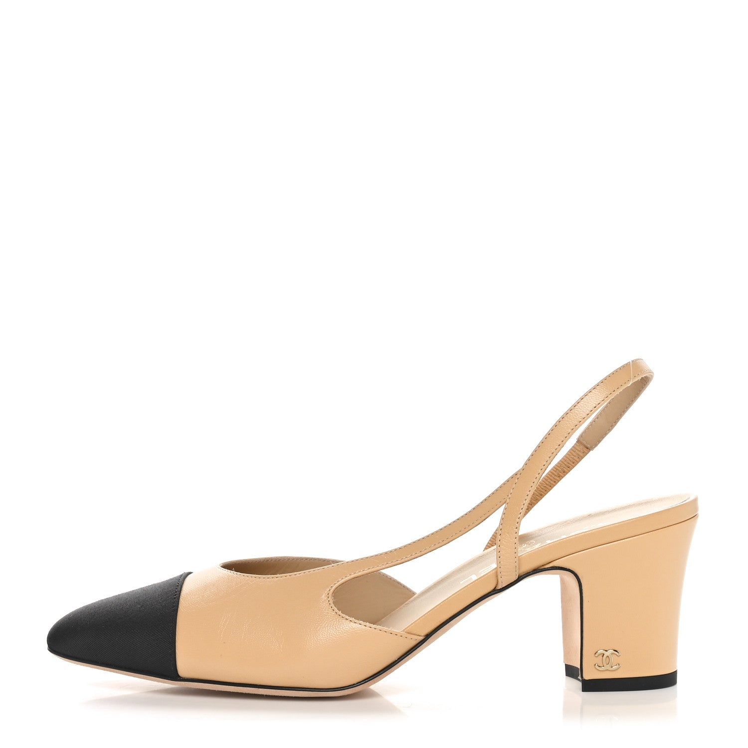 Chanel Goatskin Grosgrain Cap Toe CC Slingback Pumps 41 Beige Black 1 of 8