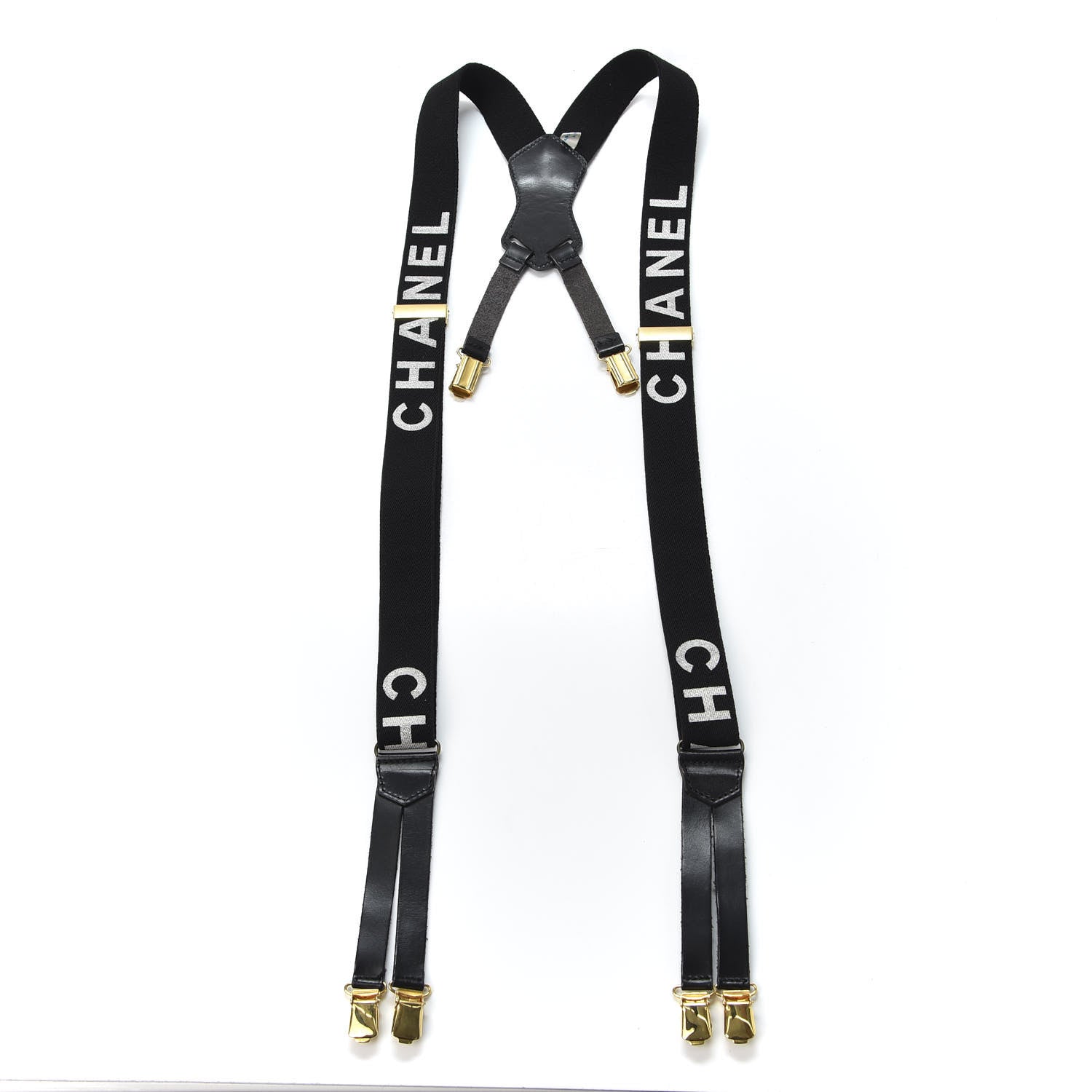 Chanel Logo Suspenders Black White 2 of 6