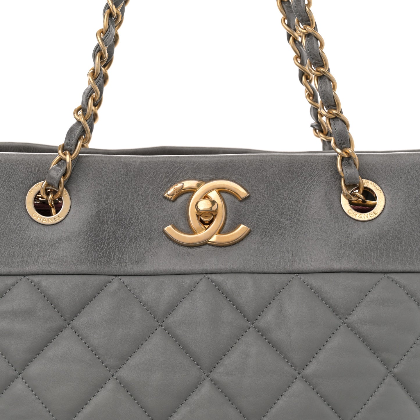 Calfskin Quilted Large Soft Elegance Tote Grey