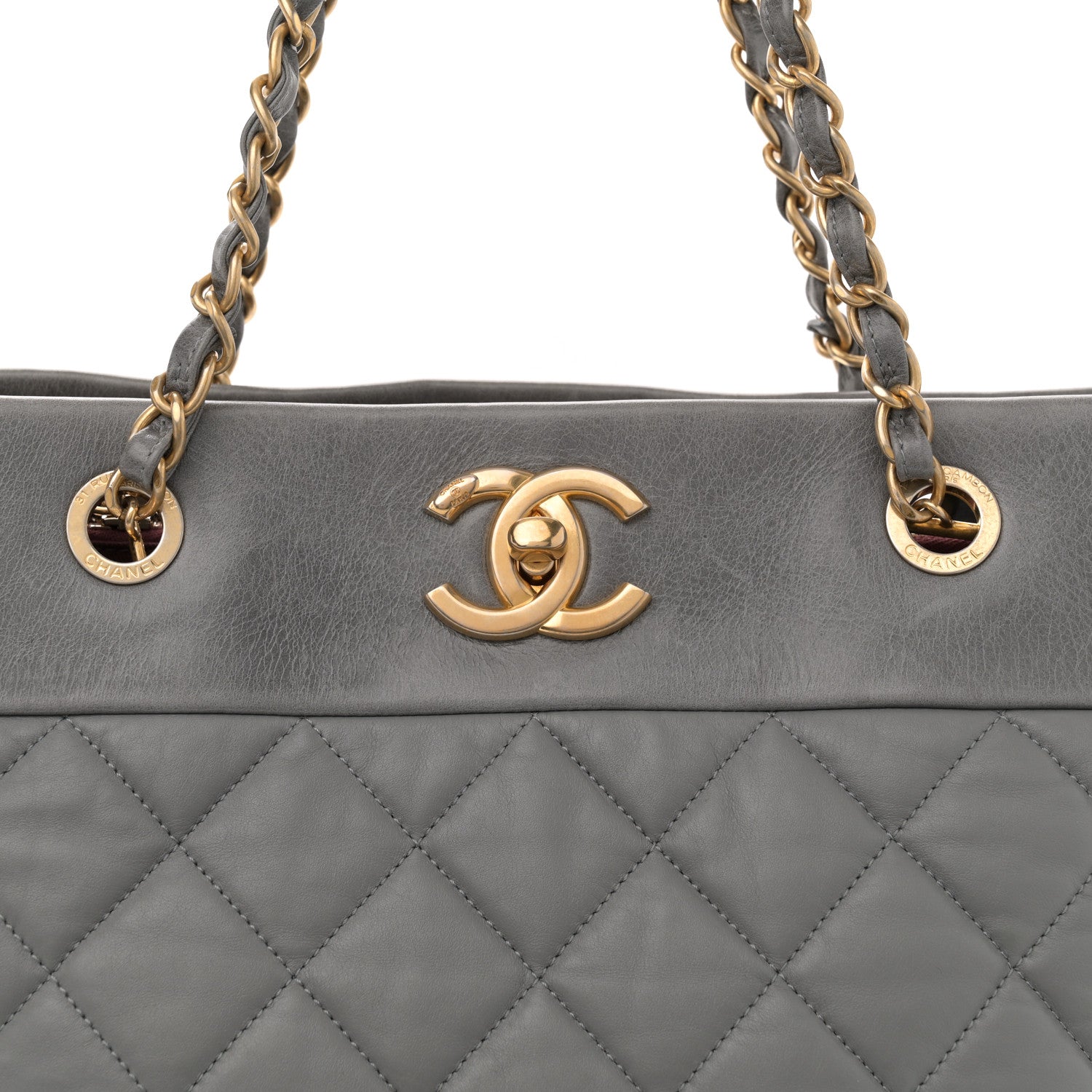 Chanel Calfskin Quilted Large Soft Elegance Tote Grey 8 of 12