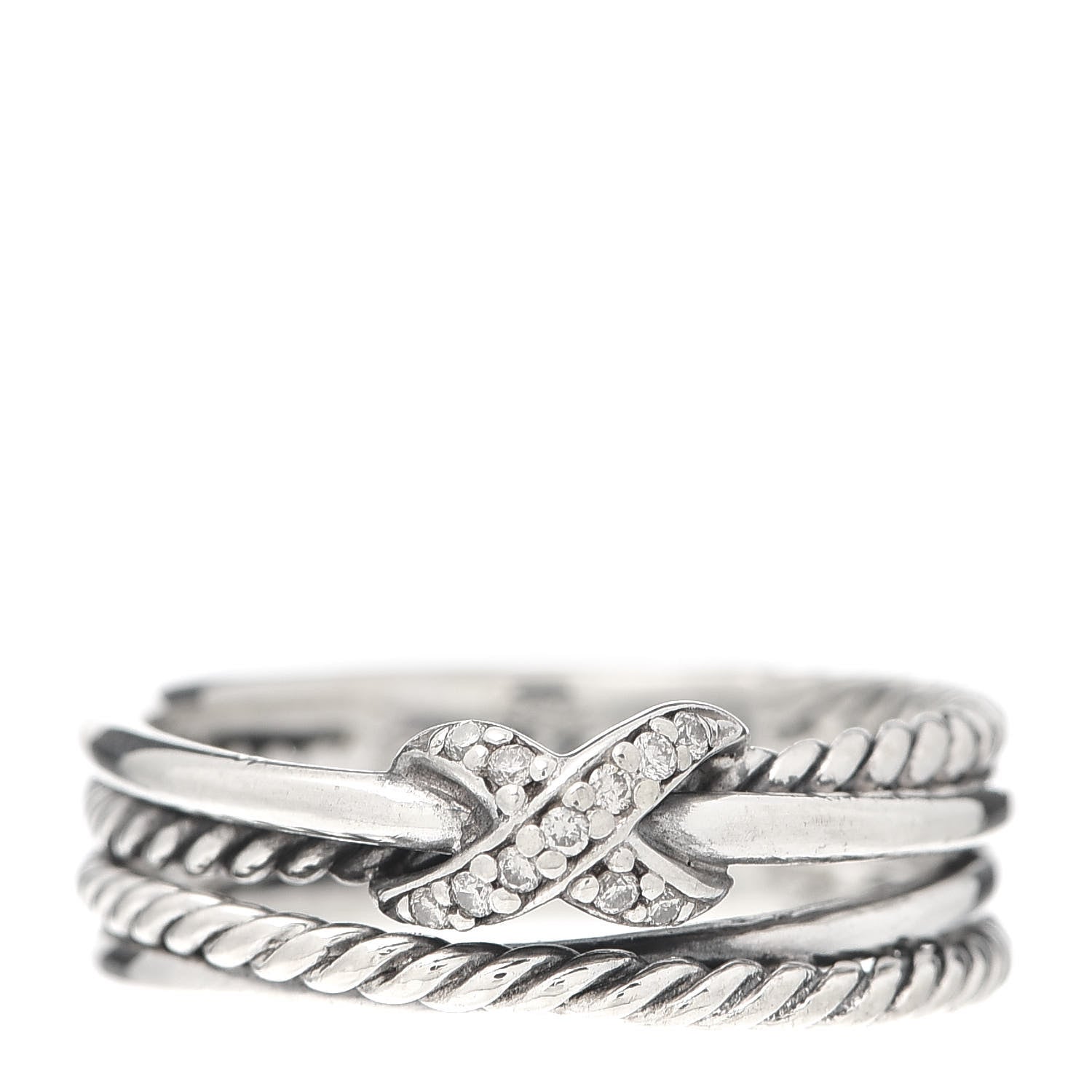 David Yurman Sterling Silver Diamond X Crossover Ring 54 7 1 of 4