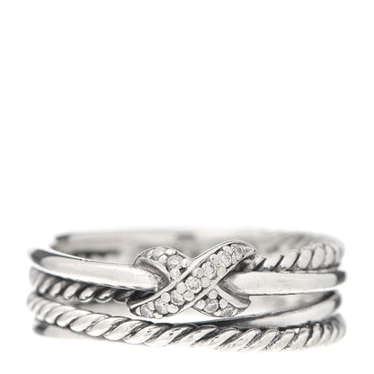 David Yurman Sterling Silver Diamond X Crossover Ring 54 7 1 of 4
