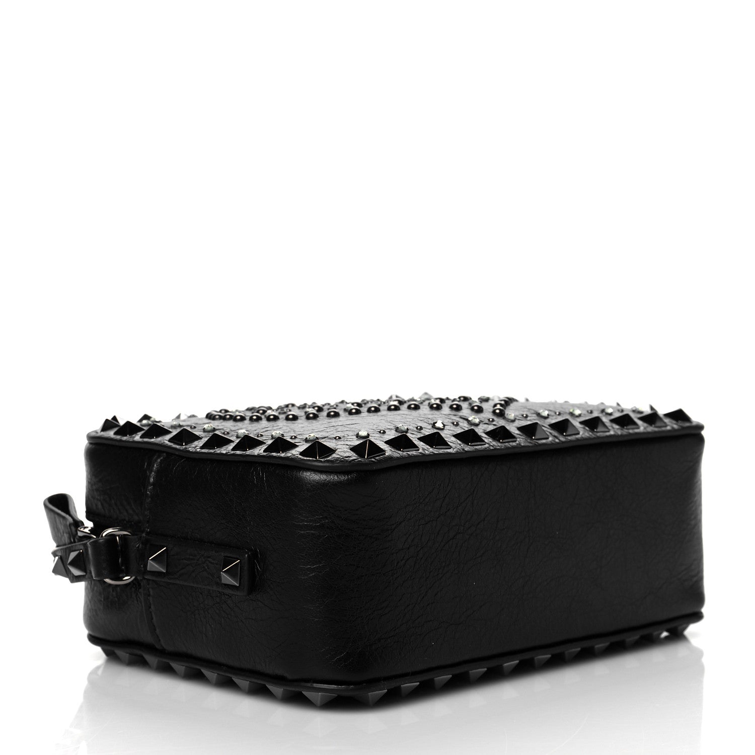 Valentino Garavani Craquele Nappa Rockstud Crystal Punk Heart Camera Crossbody Bag Black 4 of 9