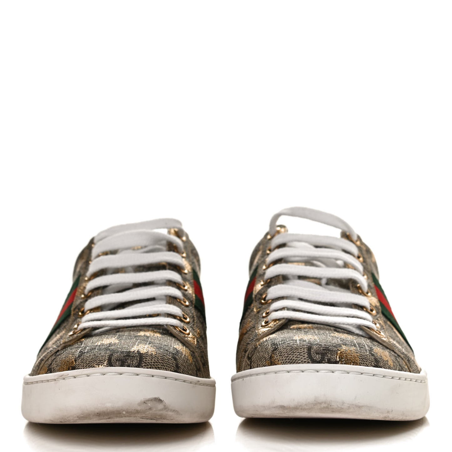 GG Supreme Monogram Bees Ayers Web Womens Ace Sneakers 37.5 Beige Oro Green Red