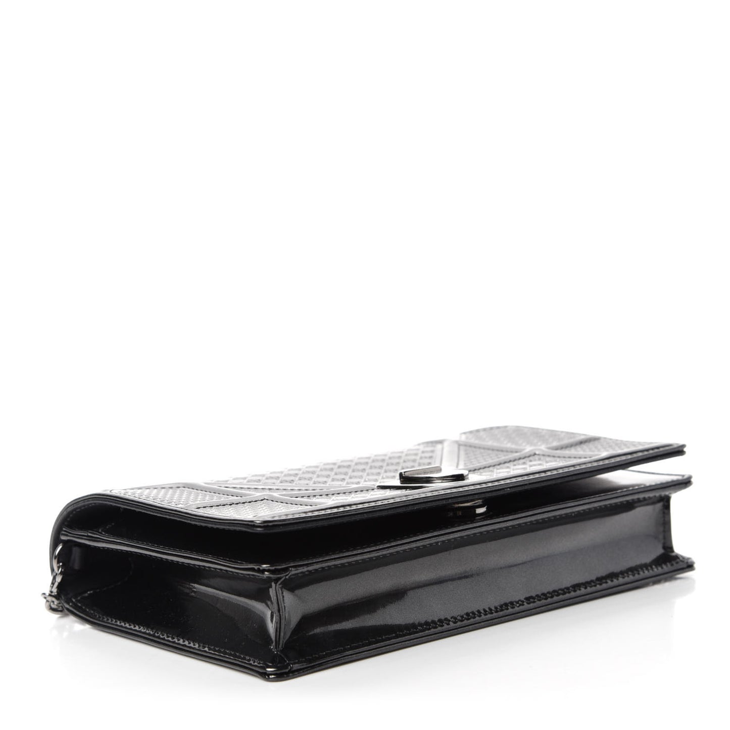Metallic Patent Micro-Cannage Diorama Wallet on Chain Pouch Onyx Black