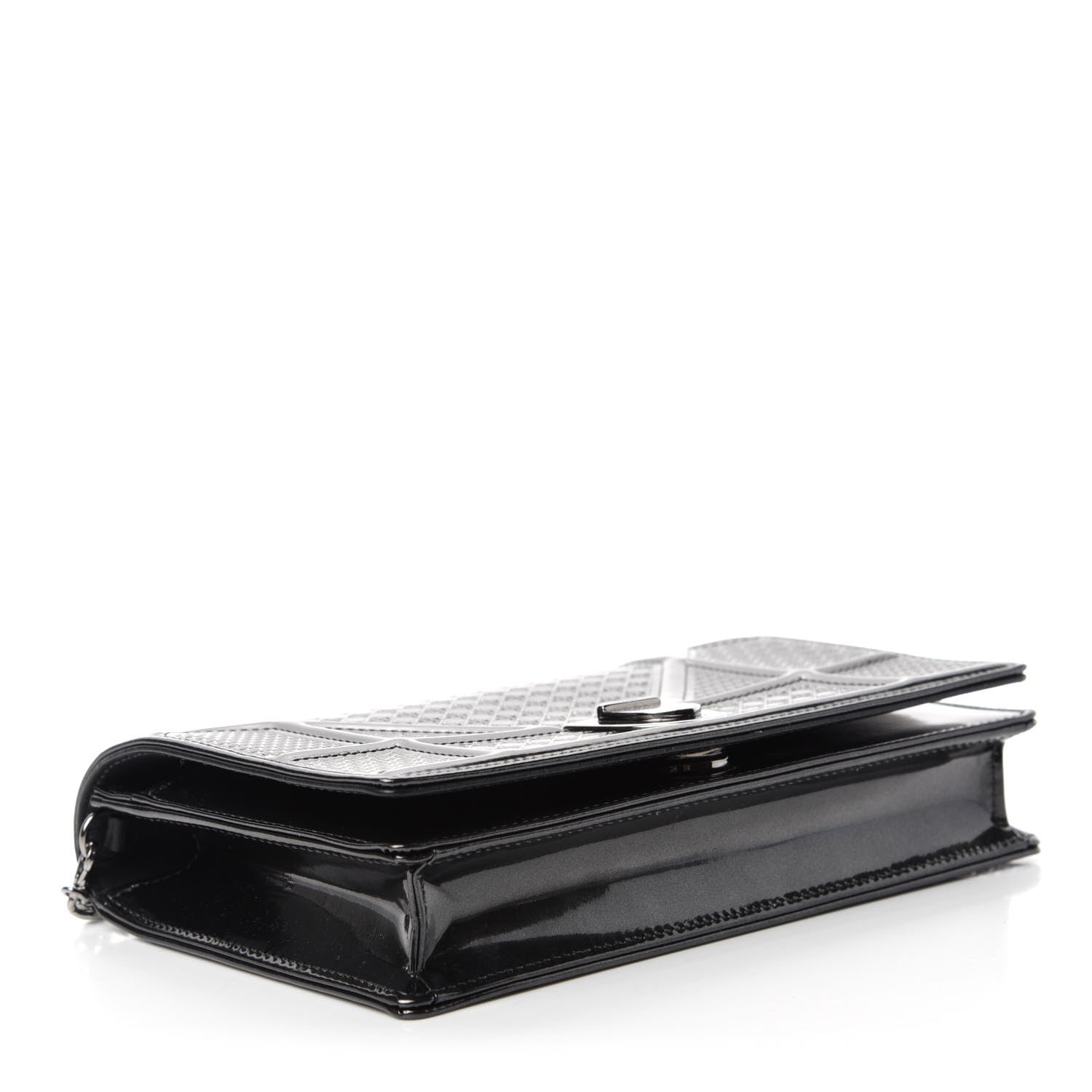 Christian Dior Metallic Patent Micro-Cannage Diorama Wallet on Chain Pouch Onyx Black 4 of 10