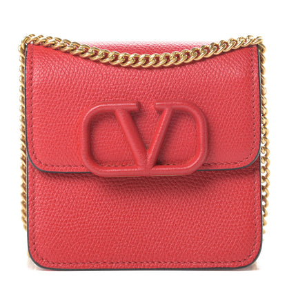 Valentino Garavani Grainy Calfskin Vlogo Compact Wallet with Chain Rouge Pur 1 of 10