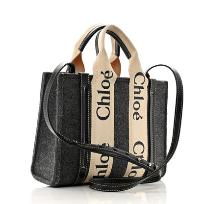 Chloe Felt Calfskin Small Woody Ribbon Tote With Strap Cashmere Grey 3 of 13