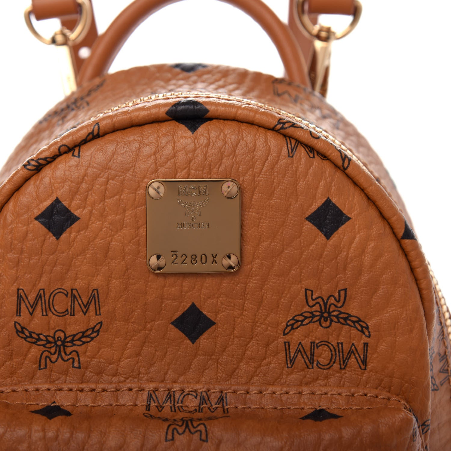 MCM Visetos Side Stud X-Mini Stark Bebe Boo Backpack Cognac 6 of 8