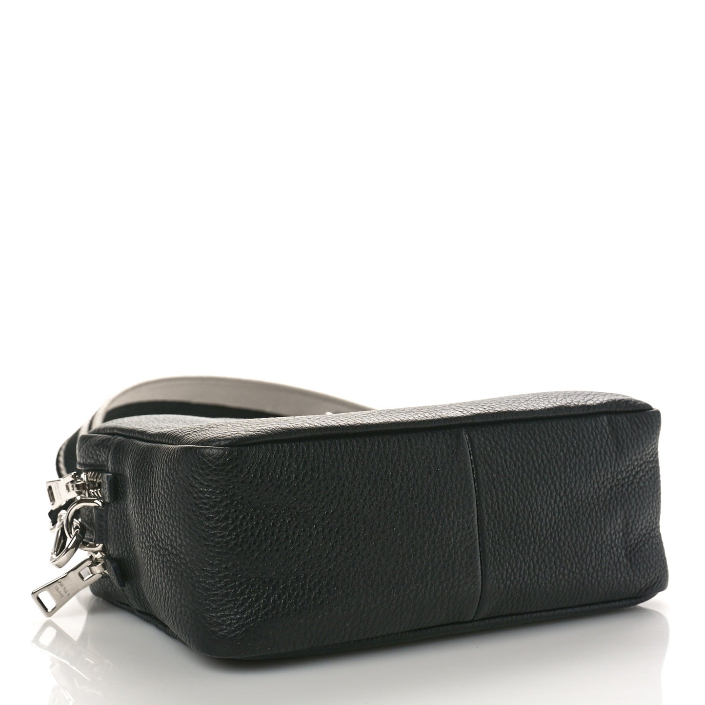 Vitello Daino Soft Medium Double Zip Shoulder Bag Black