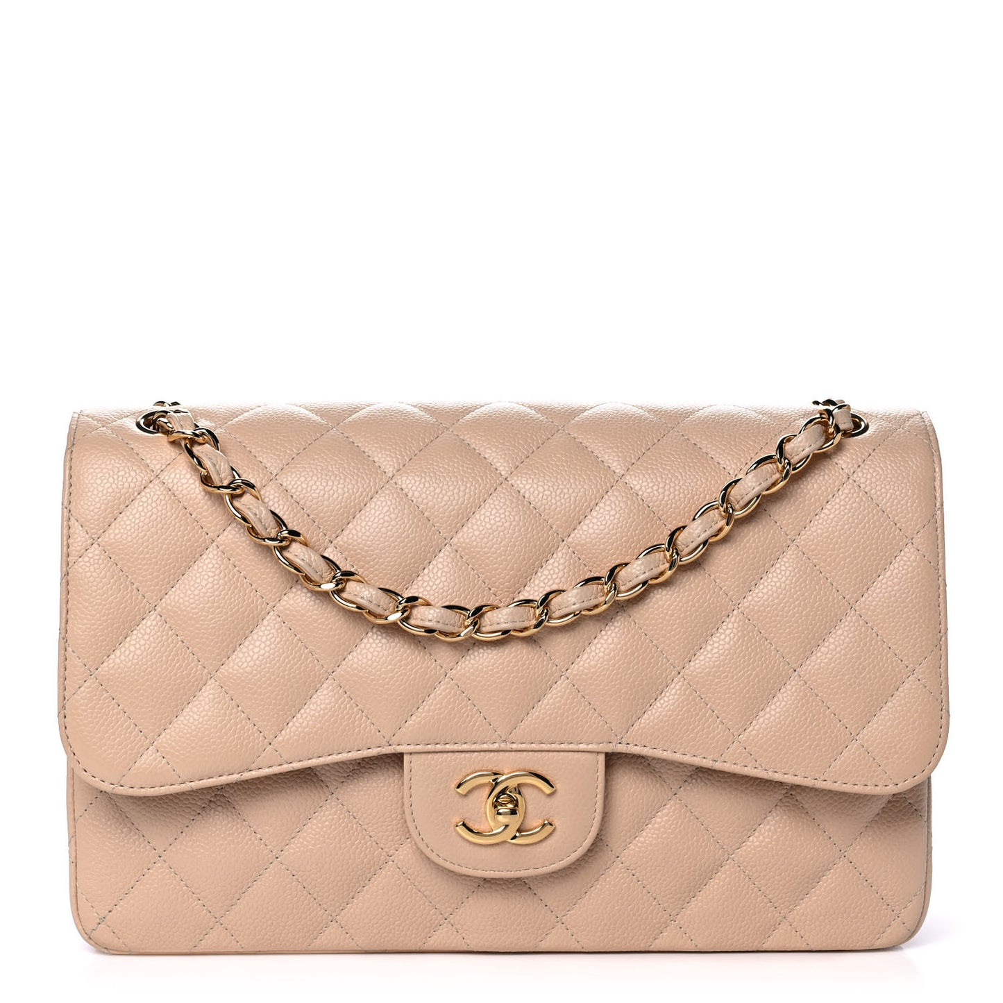 Caviar Quilted Jumbo Double Flap Beige Clair