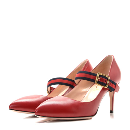 Gucci Malaga Kid Sylvie Web Mid Heel Pumps 39 Hibiscus Red 2 of 12