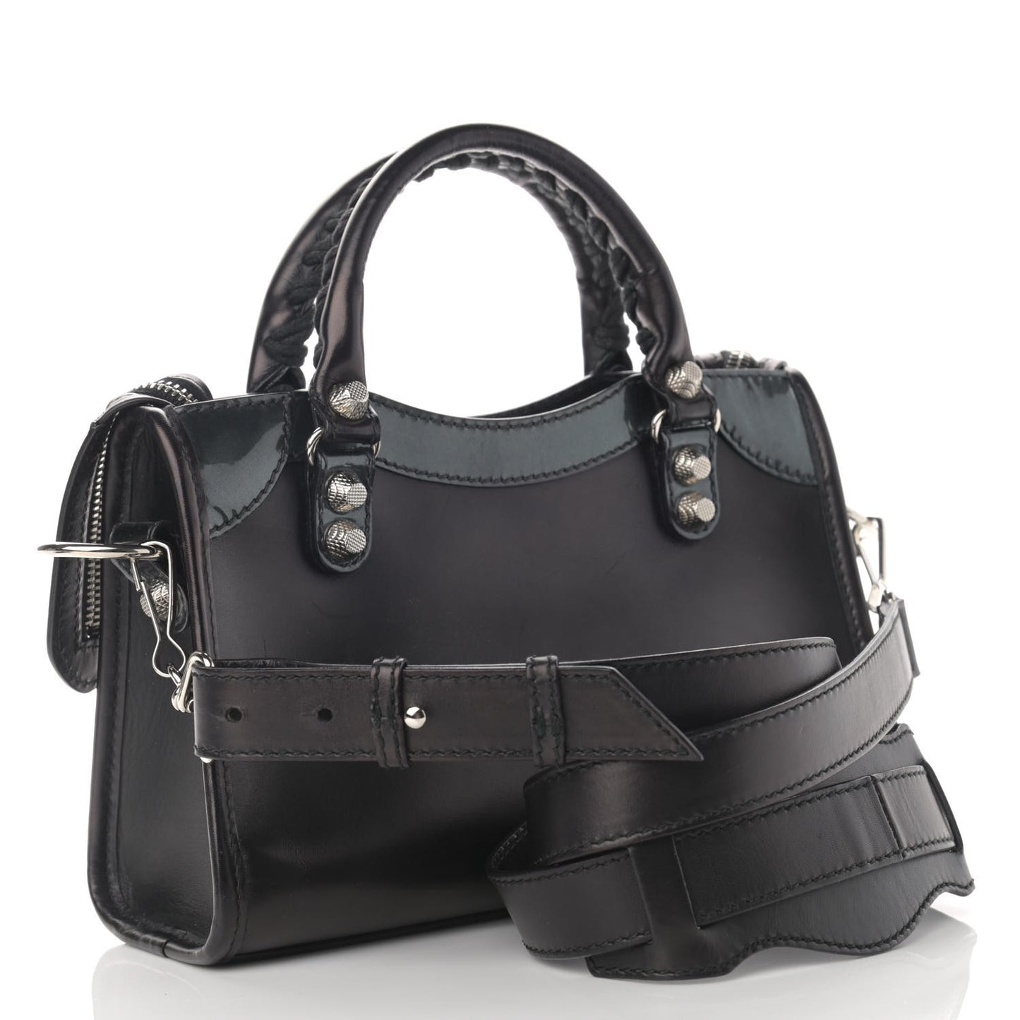 Smooth Calfskin Metallic Patent Giant 12 Silver Hardware Mini City Black Gris