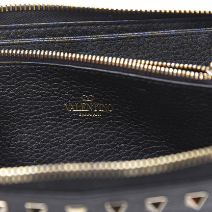 Valentino Garavani Pebbled Calfskin Rockstud Zip Around Wallet Black 8 of 12