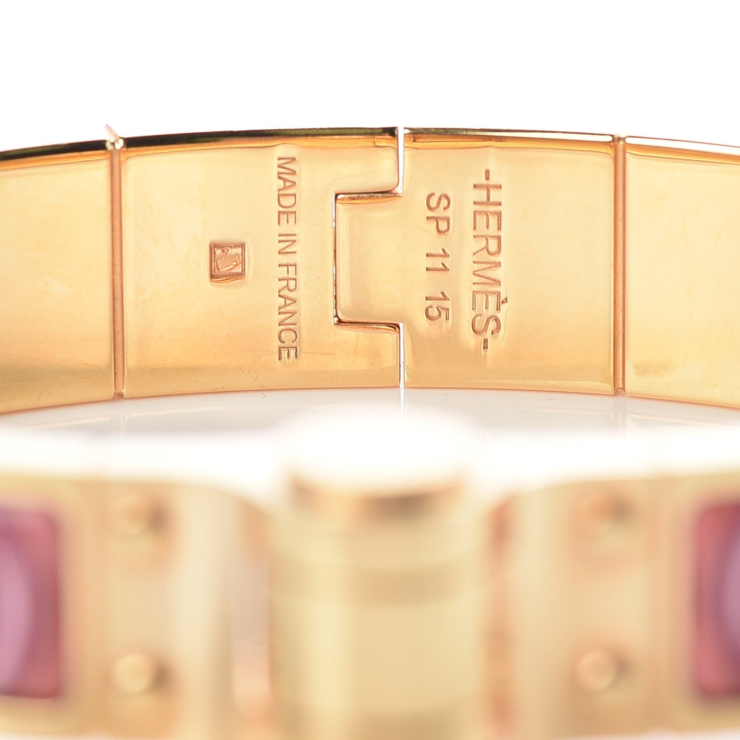 Hermes Enamel Printed Narrow Charniere Brides De Gala Hinged Bracelet S Rose Couture 4 of 5