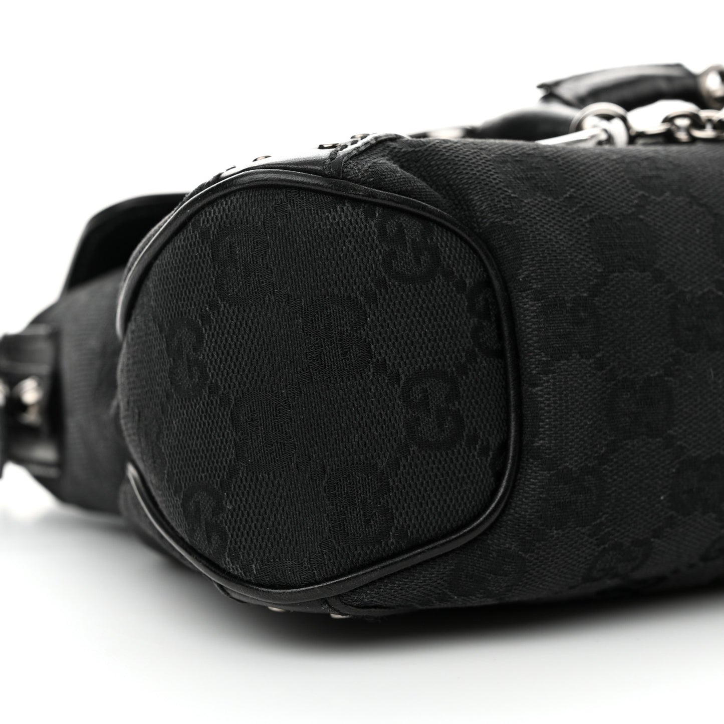 Monogram Horsebit Chain Studded Flap Shoulder Bag Black