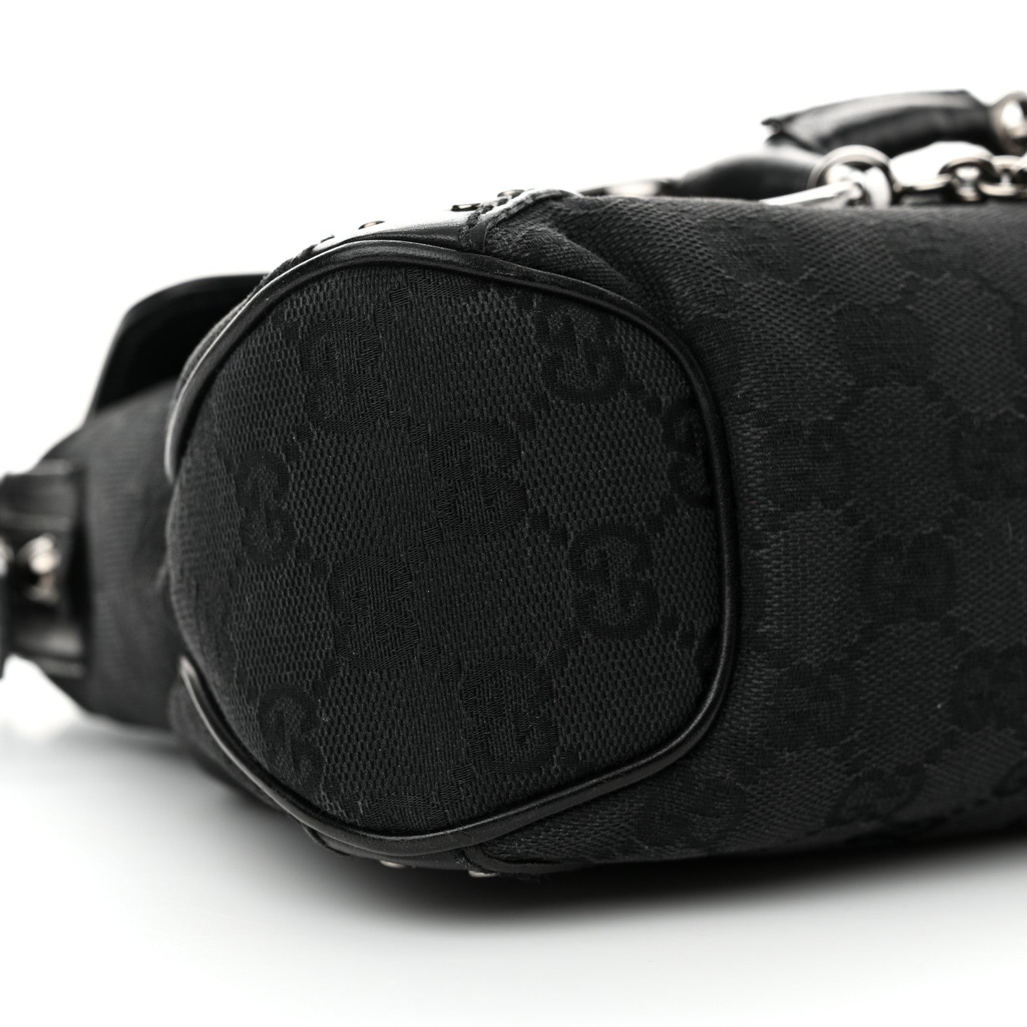 Gucci Monogram Horsebit Chain Studded Flap Shoulder Bag Black 9 of 19