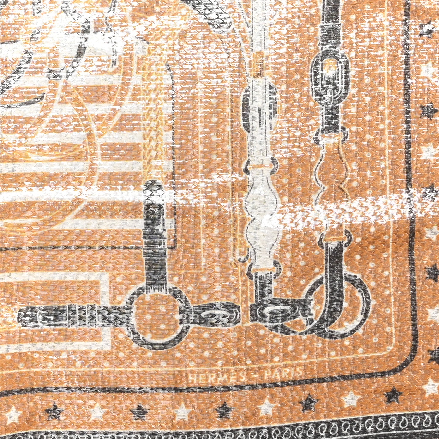 Hermes Silk Metallic Disco Coaching Bandana 55 Jaune Gold Black 2 of 3