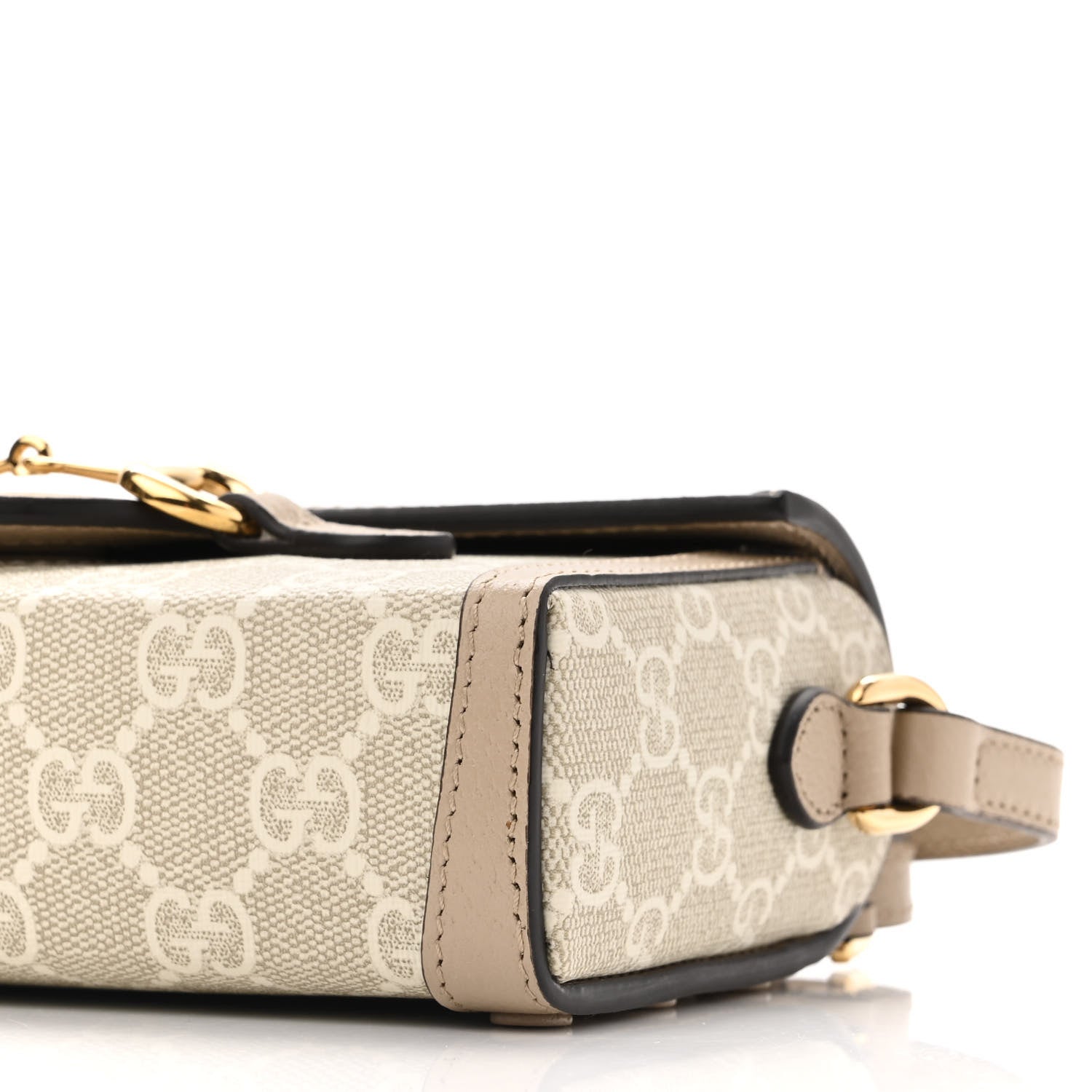 Gucci GG Supreme Monogram Textured Dollar Calfskin Mini Horsebit 1955 Shoulder Bag Beige Mystic White Oatmeal 10 of 10