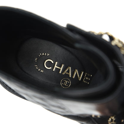 Chanel Shiny Goatskin Calfskin Quilted Lace Up Combat Boots 38 Black 7 of 9