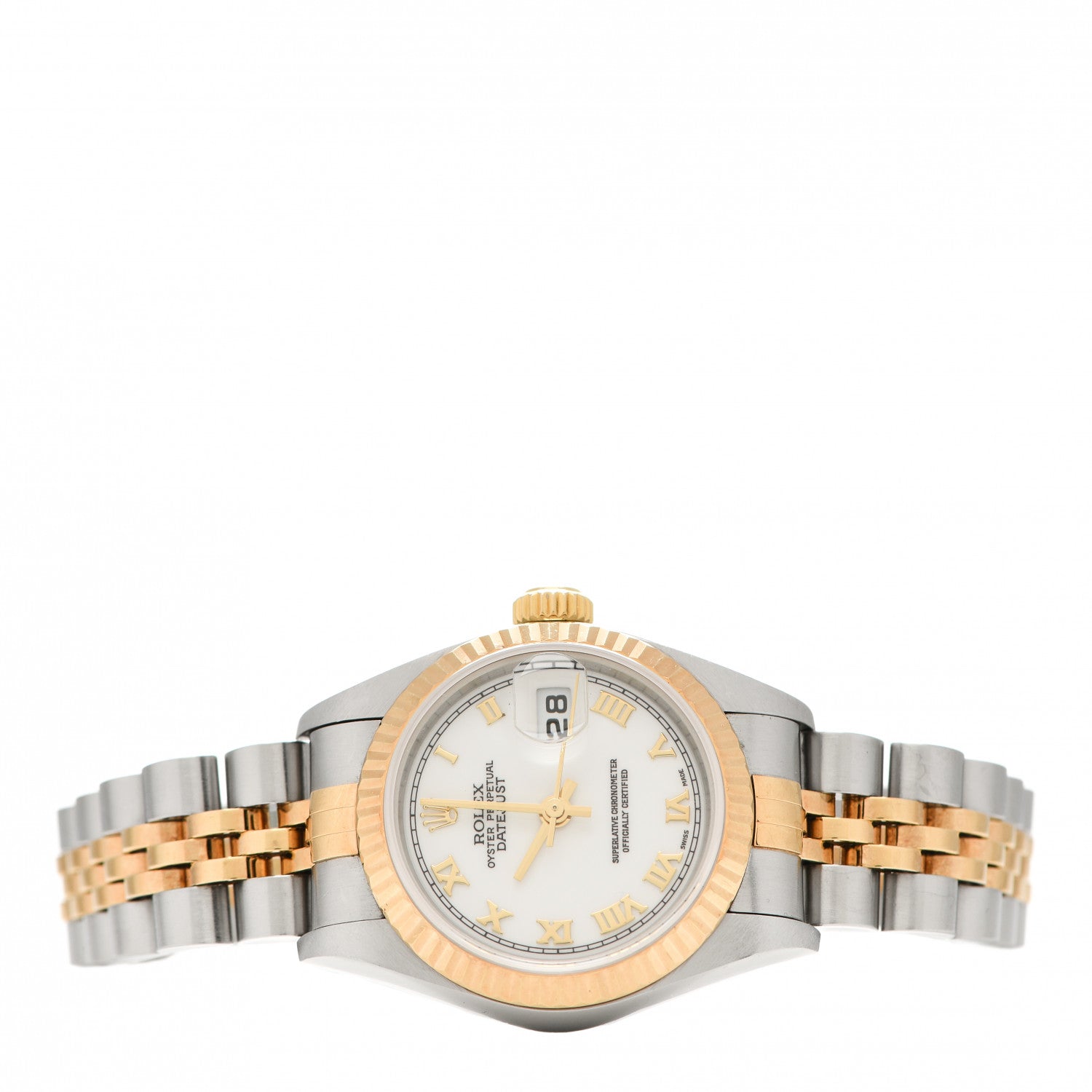 Rolex Stainless Steel 18K Yellow Gold 26mm Oyster Perpetual Datejust Watch White Roman 79173 2 of 4
