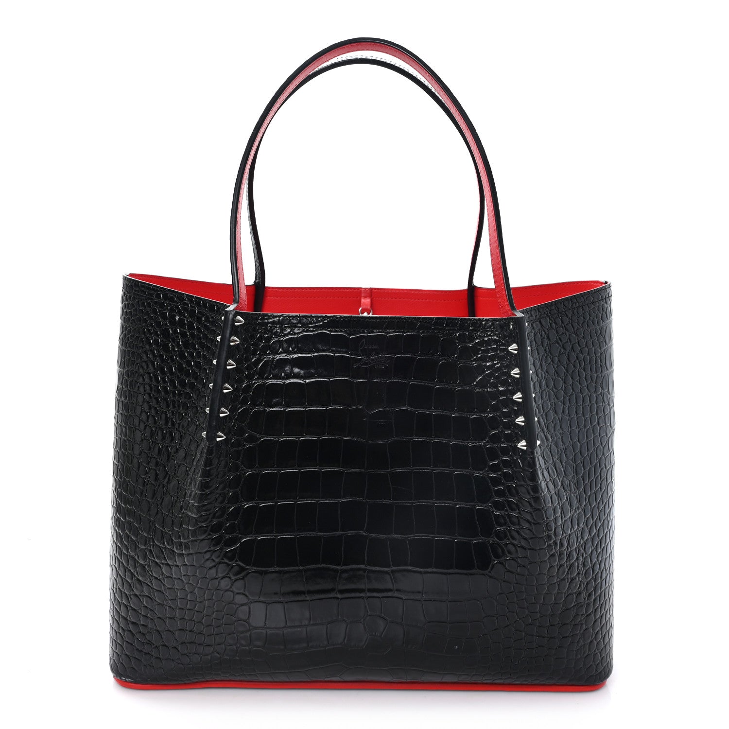 Christian Louboutin Alligator Embossed Calfskin Spiked Large Cabarock Shopper Tote Black 1 of 10