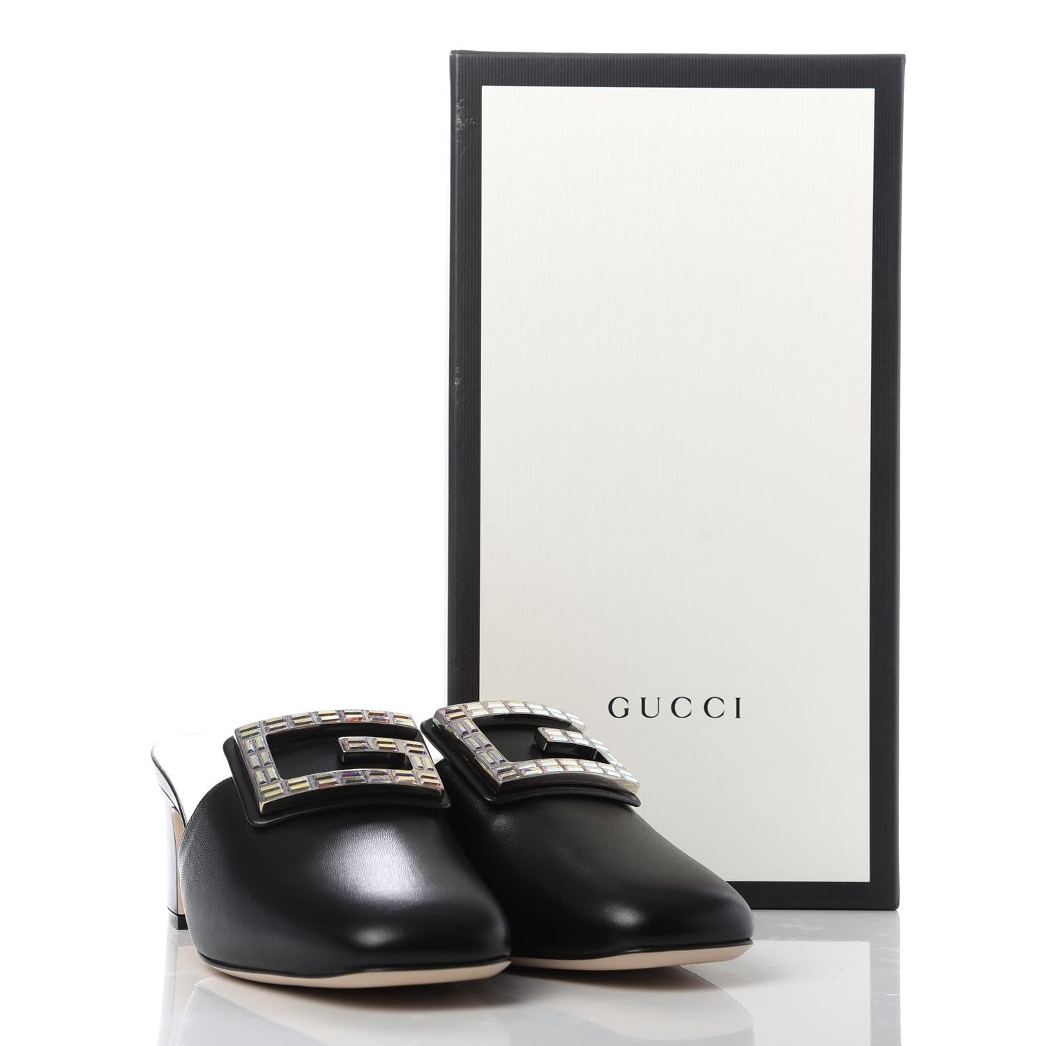 Gucci Malaga Kid Crystal Square G Madelyn Mules 38.5 Black 10 of 10