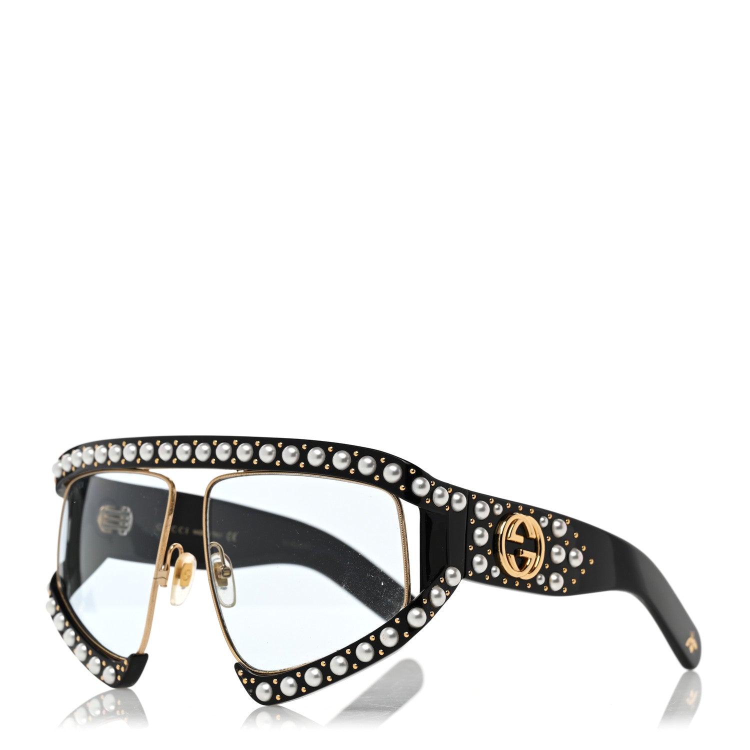 Gucci Acetate Pearl Rectangular Frame Sunglasses GG0234S Black 1 of 8