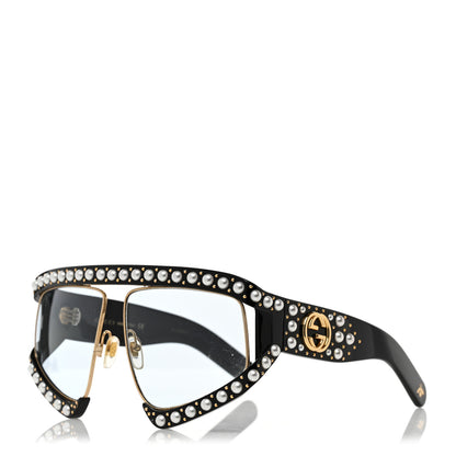 Gucci Acetate Pearl Rectangular Frame Sunglasses GG0234S Black 1 of 8