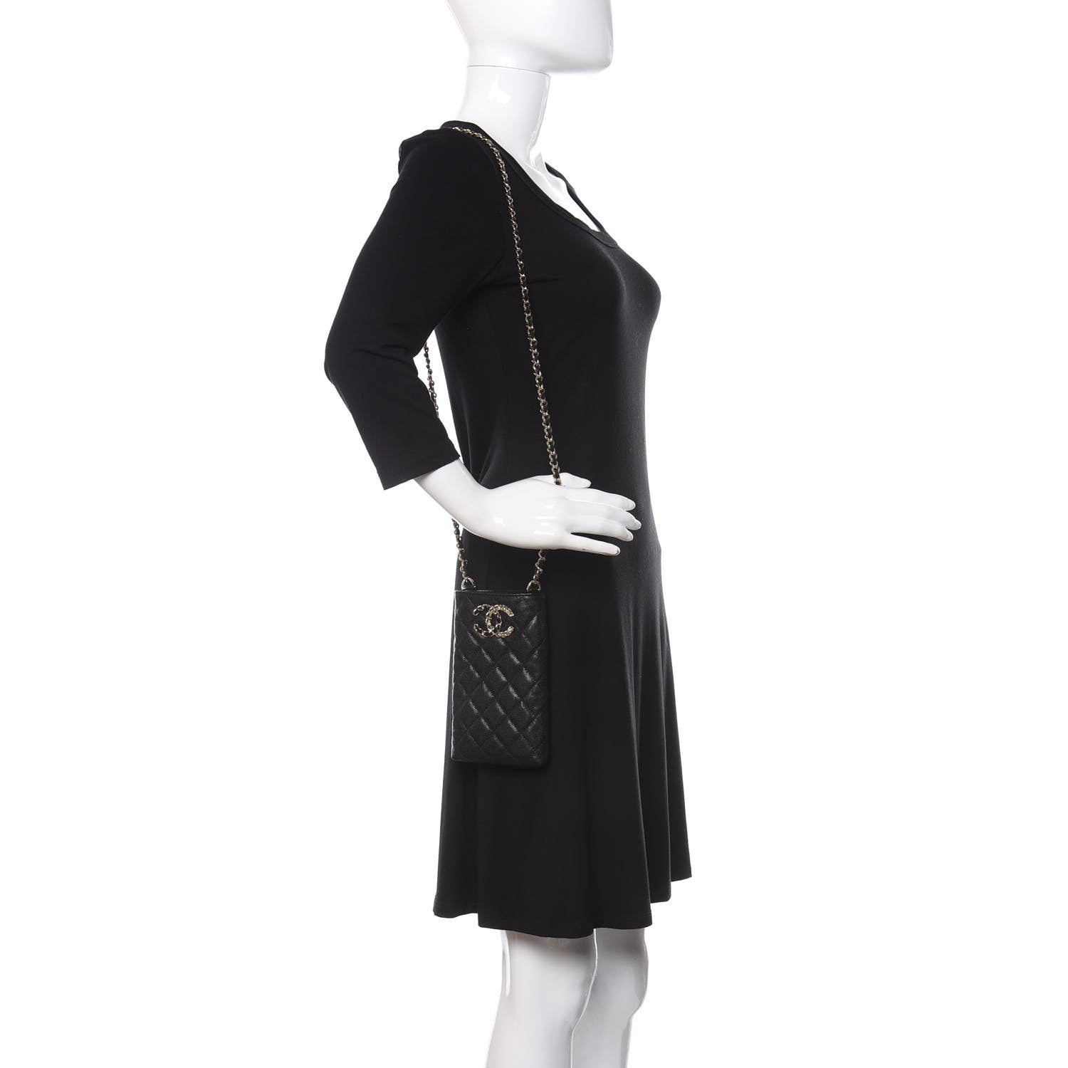 Chanel Caviar Quilted French New Wave Phone Holder With Chain Black 2 of 12