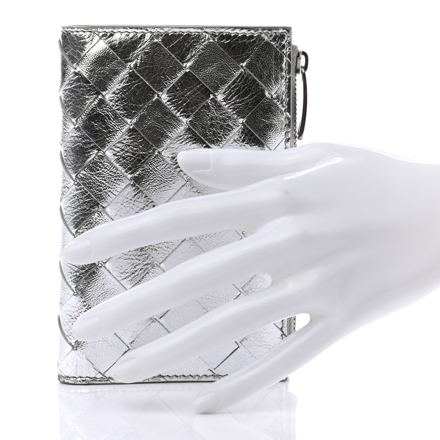 Bottega Veneta Metallic Calfskin Intrecciato Wallet Silver 2 of 6