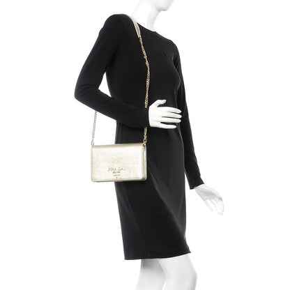 Prada Metallic Saffiano Lux Chain Wallet Pirite 2 of 6