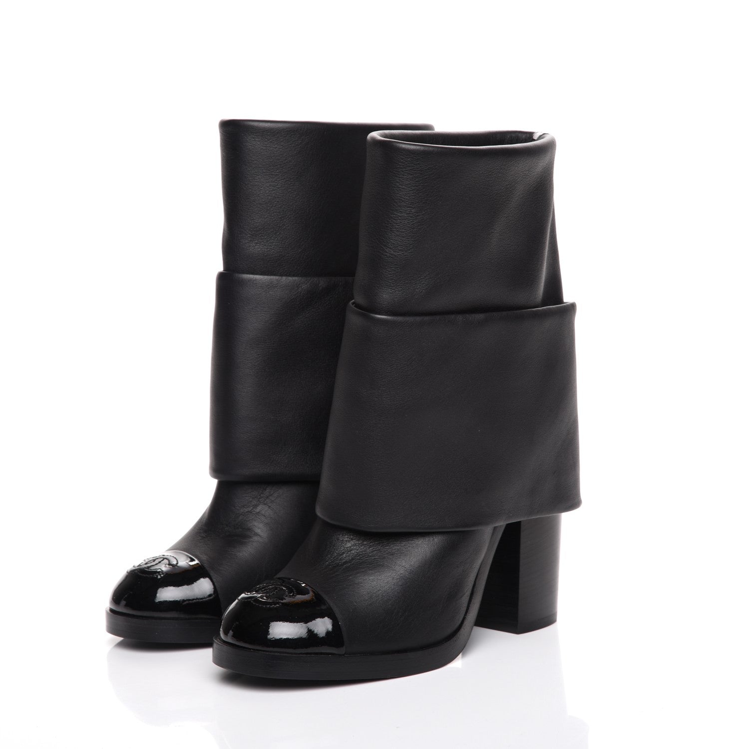 Chanel Calfskin CC Cap Toe Fold Over Boots 35.5 Black 3 of 8
