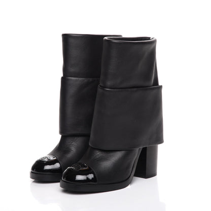 Chanel Calfskin CC Cap Toe Fold Over Boots 35.5 Black 3 of 8